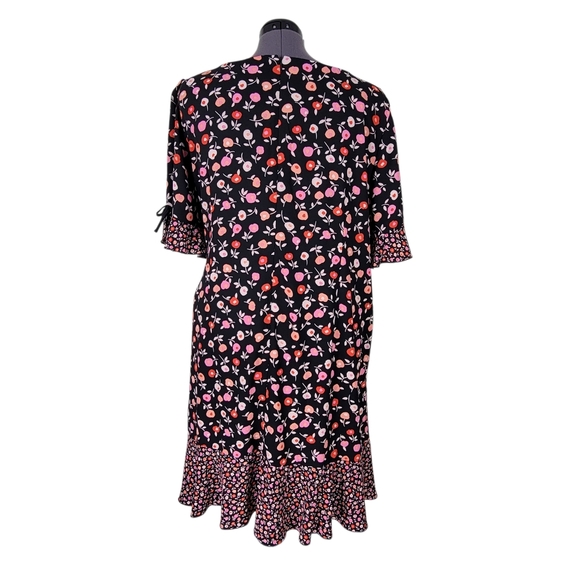 Talbots Midi Shift Dress Size 22W Floral Contrast Hem Ruffled Half Sleeves Bow - Picture 7 of 13